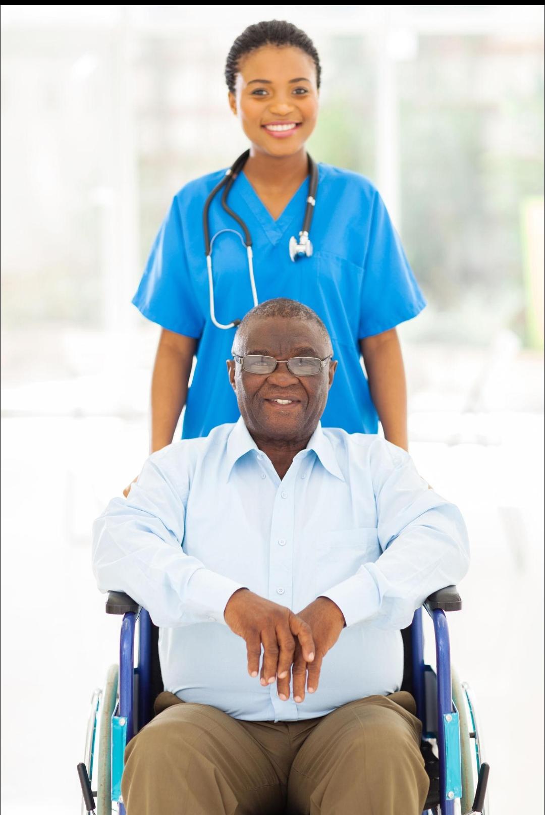 Nurse supporting elderly patient